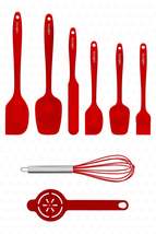 Drongo Heat Resistant Fireproof Non-Stick Silicone Spatula Set 8 Pieces Red - £18.38 GBP