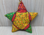 Calico Fabric plush Star Christmas Tree Ornament yellow red green handma... - $5.93