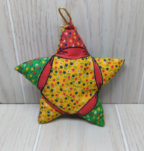 Calico Fabric plush Star Christmas Tree Ornament yellow red green handma... - $5.93