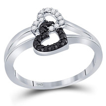 Sterling Silver Round Black Color Enhanced Diamond Double Heart Ring Size 9.5 - £63.94 GBP