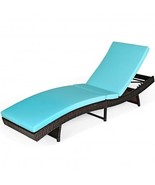 Patio Folding Adjustable Rattan Chaise Lounge Chair with Cushion-Turquoi... - $330.19 CAD