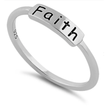 FAITH Ring Size 7 Solid 925 Sterling Silver - £13.65 GBP