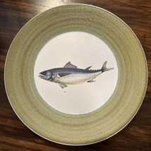 Signed Marcel Guillot 10.5in Hand Thrown Plates Made In France Green Fish - $28.06