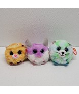 Ty Puffies Beanie Ball Plush Lot Of 3 - Green Cat, Orange Cat, Purple Mouse - $19.70