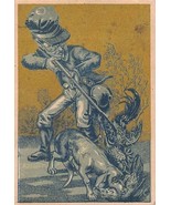 Victorian Trade Card Gold &amp; Blue Comical Man hunting with dog - £7.13 GBP