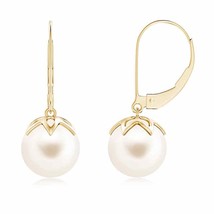 ANGARA Freshwater Pearl Leverback Drop Earrings in 14K Yellow Gold (AAA, 9mm) - £259.25 GBP