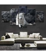 Multi Panel Print White Wolf Canvas 5 Piece Framed Wall Art Wolves Fog P... - £21.80 GBP+