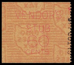 OHIO Revenue Stamp - Vendors Stub 60 Cents B3R - £1.17 GBP