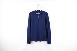 Vintage 90s LL Bean Mens Medium Blank Knit Half Zip Pullover Top Navy Blue USA - £35.57 GBP