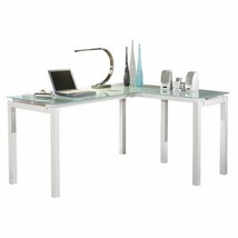 Scranton &amp; Co Modern Glass/Metal Home Office L Shaped Desk in White - £409.68 GBP