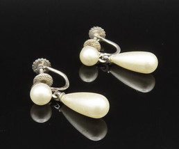 RICHELIEU 925 Silver - Vintage Fancy Cultured Pearl Screw Back Earrings- EG11819 - £26.49 GBP