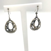 Vintage Signed Sterling Filigree Open Ornate Teardrop Shape Dangle Hook Earrings - £30.79 GBP