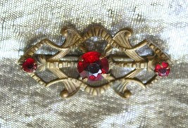 Antique Victorian Prong-set Red Rhinestone Gold-tone Brooch 19th century... - £22.29 GBP