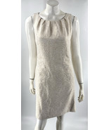 Eci Cream Gold Trim Sheath Dress Size 14 Ruched Neck Cocktail Formal Womens - $56.90 CAD