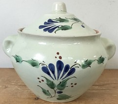 Vtg Russian Terra Cotta Ceramic Floral Painted Serving Pot Bowl Dish 9.5... - $79.19
