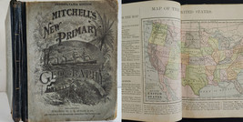 1882 Antique Mitchell&#39;s Geography Christiana Pa Own Lizzie Brown 20 Colored Maps - £71.16 GBP
