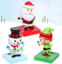 Set 3-Solar Dancer Rocking Santa Snowman Elf Christmas Dancing Toy Car Dashboard - £9.76 GBP