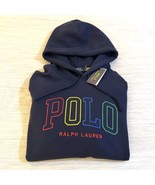 Polo Ralph Lauren RL Fleece Multi Outline Leather Logo Hoodie Navy NWT sz L - $221.34 CAD