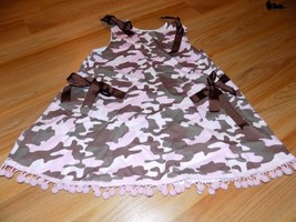 Toddler Size 4 Pink Brown Cream Camouflage Camo Homemade Boutique Dress EUC - £15.66 GBP