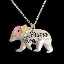 MAMA BEAR 30 Inch Long Chain Pendant Necklace Silver Tone - £3.90 GBP