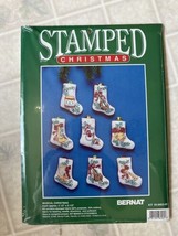 Bernat Musical Christmas Stocking Stamped Cross Stitch 8 Ornaments 1992 - $23.19