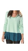 MATILDA Jane Talk to me Later Small Tunic top Mint green stripes with Po... - $25.06