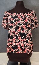 White House Black Market Womens Top Sz XXS Black Pink Floral Off The Sho... - $13.95