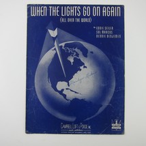 Sheet Music When the Lights Go on again (All over the World ) WW2 Vintage 1942 - £7.86 GBP