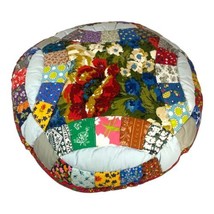 Vintage Patchwork Crazy Quilt Round Pillow 15” Accent Throw Handmade Quilted - £37.35 GBP