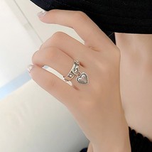 Stamp LOVE Heart Tassel Rings for Women Couples New Fashion Vintage Thai Silver  - £8.60 GBP