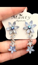 1.7/&quot; Long Dainty Day or Evening Casual Chic Blue Crystals Rhinestones Earrings - £10.59 GBP