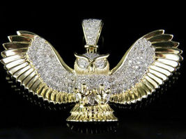1Ct Brilliant Round Cut Diamond Owl Pendant Necklace 14k Yellow Gold Finish  - £110.61 GBP