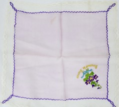 Vintage Silk Handkerchief Souvenir Of France Violets Embroidered 1920s - $30.29