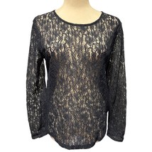 Carole Little Vintage Navy Blue Long Sleeve Lace Top Stretch - $25.00