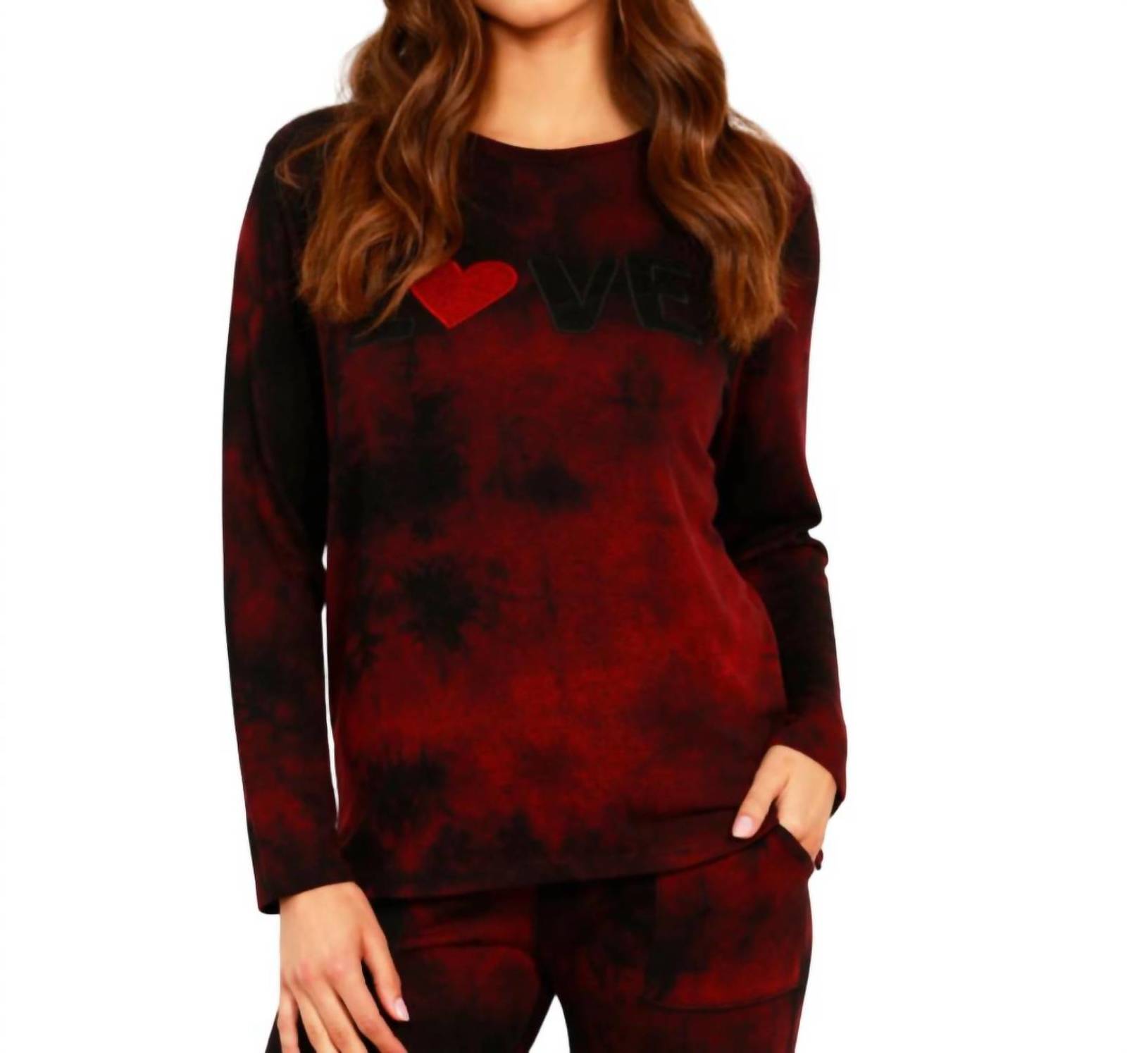 French Kyss marble wash love crew top in Sangria - size XS