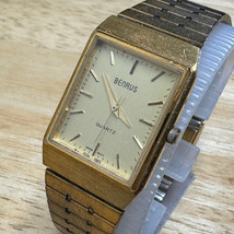 Vintage Benrus Quartz Watch Men Gold Tone Rectangle Japan Movt New Battery - £26.53 GBP