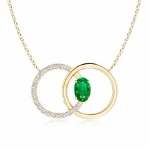 Authenticity Guarantee 
6x4mm Emerald Interlocking Circle Necklace with Diamo... - £763.82 GBP