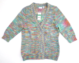 NEW Kim Rogers Women&#39;s Open Front Cardigan Sweater L Multicolor76 poly 24 cotton - £23.29 GBP