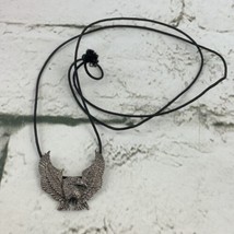 Silver Toned Eagle Slide Pendant On Black Cord Necklace - $11.88
