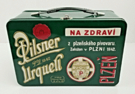 Pilsner Urquell Beer Lunch Box Advertising Tin Green Embossed Metal Large 11&quot;  - £11.21 GBP
