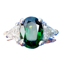 Earth mined Tourmaline Diamond Deco Engagement Ring 14k White Gold Solitaire - £3,418.57 GBP