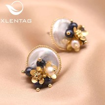 XlentAg Natural Oblate  Stud Earrings Black s Flower Women Accessories Party Wed - £18.34 GBP