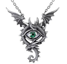 Alchemy Gothic Green Eye of the Dragon Flying Wings Pewter Pendant Neckl... - $62.95