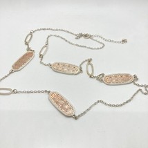 Moroccan Style Filigree Floater 38&quot; Necklace Rose Gold Silver Tone Lobster Claw - £6.22 GBP