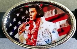 ELVIS PRESLEY US Flag Photo  Epoxy PHOTO MUSIC BELT BUCKLE   - NEW! - £13.92 GBP