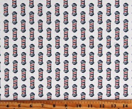 Cotton Barber Poles on White Barber Shop Fabric Print by the Yard D677.91 - £23.59 GBP