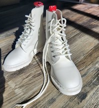 Dr. Martens Ltd Edition Size 5 ALL White Leather Combat Boot Lace Up Air Wair - $63.36