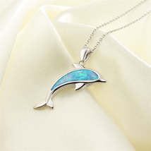 Blue Opal &amp; Silver-Plated Dolphin Pendant Necklace - £16.77 GBP
