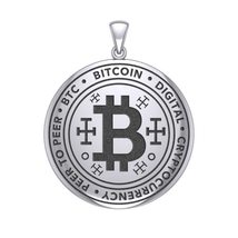 Jewelry Trends Large Bitcoin Cryptocurrency Silver Pendant - £103.35 GBP