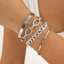 Silver-Plated Twine Oval Station Bracelet &amp; Curb Chain Bracelet Set - £11.98 GBP